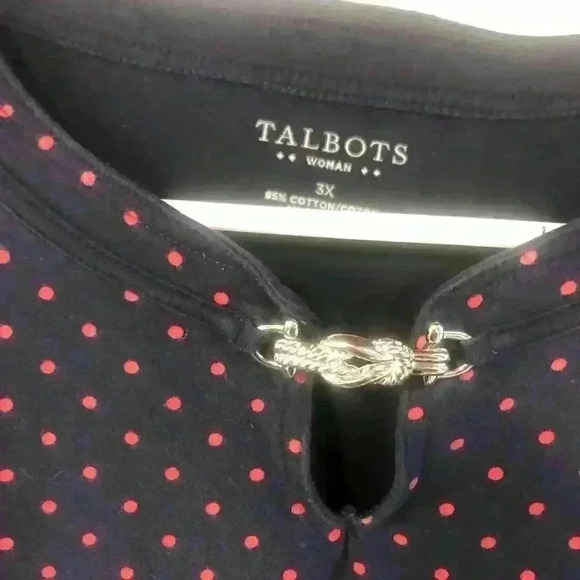 Talbots Short Sleeve Tshirt Polka Dot Blue and Pink 3X Silver Accent - Picture 2 of 3